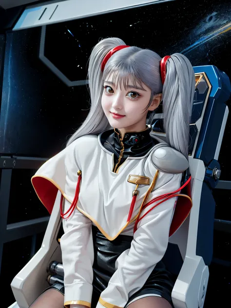 1girl, solo, 18 years old, beautiful girl, Japanese girl, (smile, Looking at camera),
from above, from side, upper body, (Straddling a chair, Spread legs:1.3, Seductive pose, sexy pose), dynamic angle,
BREAK
bbruri, {white capelet, long sleeves, white glo...