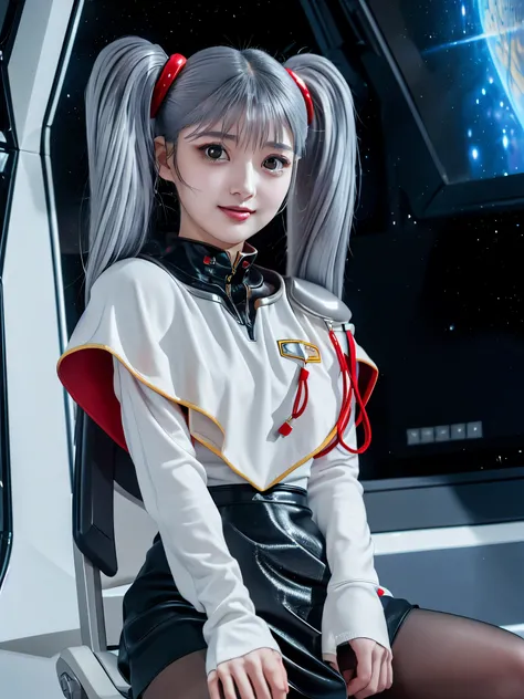 1girl, solo, 18 years old, beautiful girl, Japanese girl, (smile, Looking at camera),
from above, from side, upper body, (Straddling a chair, Spread legs:1.3, Seductive pose, sexy pose), dynamic angle,
BREAK
bbruri, {white capelet, long sleeves, white glo...