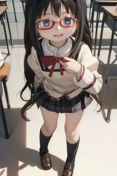 ( High quality wavy lines, beautiful , masterpiece:1.2), ,{X} Perfect Face Pose , (( Homura Akemi's Hairstyle)), shut up, smile, intense , Black Haired Female Magical Girl, , ,, (((((sch...