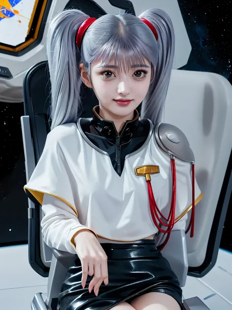 1girl, solo, 18 years old, beautiful girl, Japanese girl, (smile, Looking at camera),
upper body, (Straddling a chair, Seductive pose, sexy pose), dynamic angle,
BREAK
bbruri, {white capelet, long sleeves, white gloves, ((black mini skirt:1.2)), pantyhose...