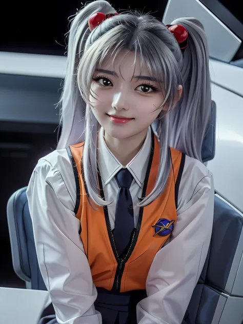 1girl, solo, 16 years old, beautiful girl, Japanese girl, (smile, Looking at camera),
upper body, dynamic angle,
BREAK
RH, shirt, white shirt, long sleeves, stick tie, black tie, vest, ((orange vest)), sleeveless vest, black skirt, tight skirt,
BREAK
hosh...