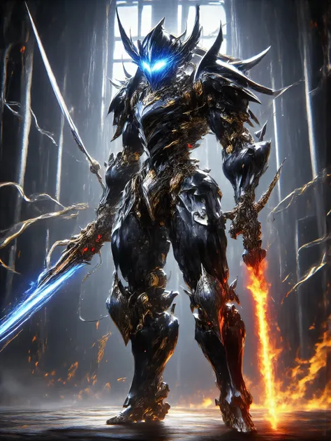 (Giant robots in cities:1.2),(A giant robot inside a large city building in the background:1.2),Appears from between skyscrapers,( full body portrait:1.2),(vision:1.2), Jim Sniper , legendary mobile suit , the main part of the mecha is made of black ca...