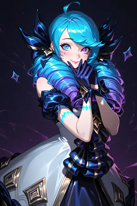 Gwen, league of legends, smile, dark background