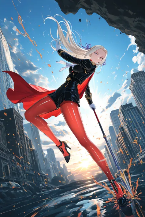 (adult Edelgard:1.0, dynamic pose:1.0, translucent:1.0, subsurface scattering:1.0, transparent pantyhose, high definition eyes,3DMM,eyesHD, liquidy, drenched clothes),uncommon angle, uncommon perspective, scenery,