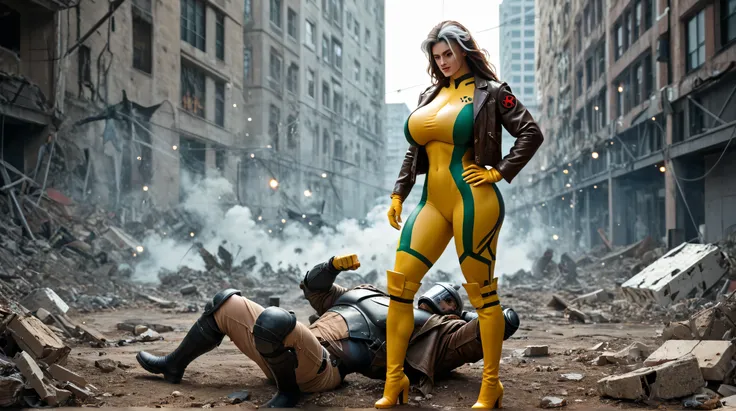 2 characters, 35mm masterpiece, best quality, super high resolution photorealistic bokeh shot,
xmen_rogue — long brown hair with white streak flowing in the wind, extremely curvy and muscular frame, hyper detailed, intricate facial details, gigantic breast...