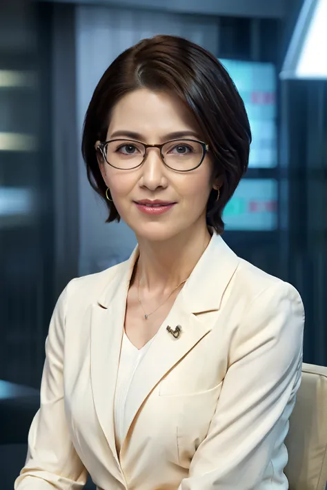 high resolution, Highly detailed pictures, super real, Professional Lighting, octane rendering, Detailed bust, detailed face, detailed skin texture, Watch Viewers, 8K Wallpaper, Highest Quality, 1 beautiful woman, short hair, business suit, OL Costume, Thi...