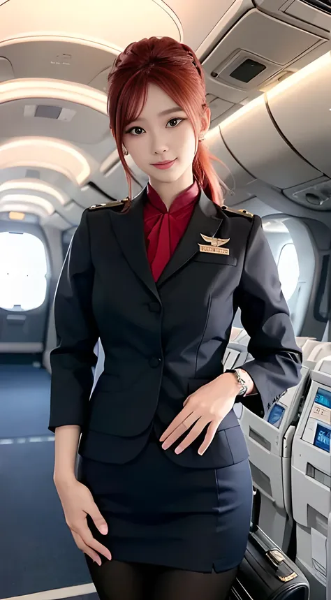 (masterpiece), Highest Quality, Highest Quality,  Detailed and complex, original,high resolution,(16 years old),very detailed_eye, sexy,chest,(Eyeliner:0.5),(blush:0.5),  redhead,simple diamond earrings,Fine skin,  ponytail, Viewer, Smile, nail, ((Flight A...