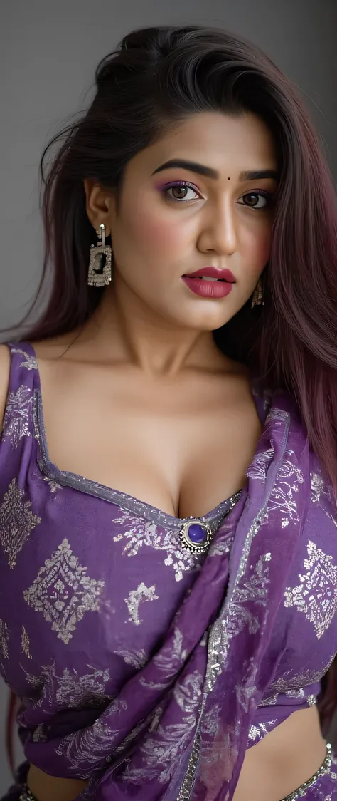 perfect pink eyes, fantastic face, Indian, beautiful look, ((red lips, bright eyes, curve heir 1.5)), ((beautiful details very big breast )), (Straight round and ultra huge clevage, not sagging breast), A glorious gorgeous, glorious gorgeous face, pretty f...