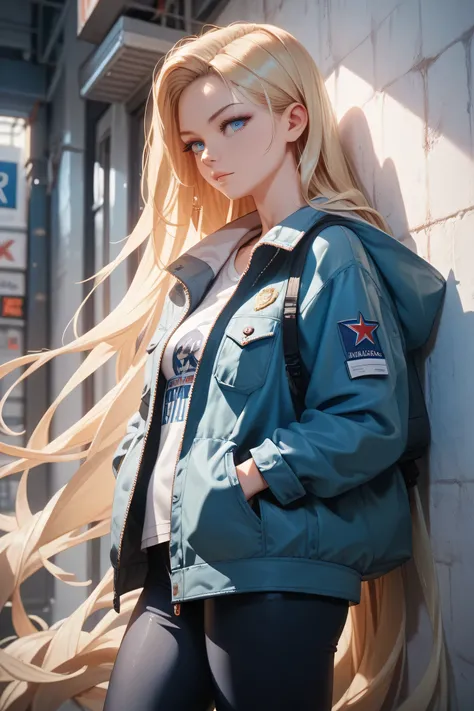 1 russian girl, small tits, cold blue eyes, blonde, absurdly long hair, masterpiece, best quality, detailed, standing in hong kong downtown, midnight, hands in pocket, seriously, dynamic composition 