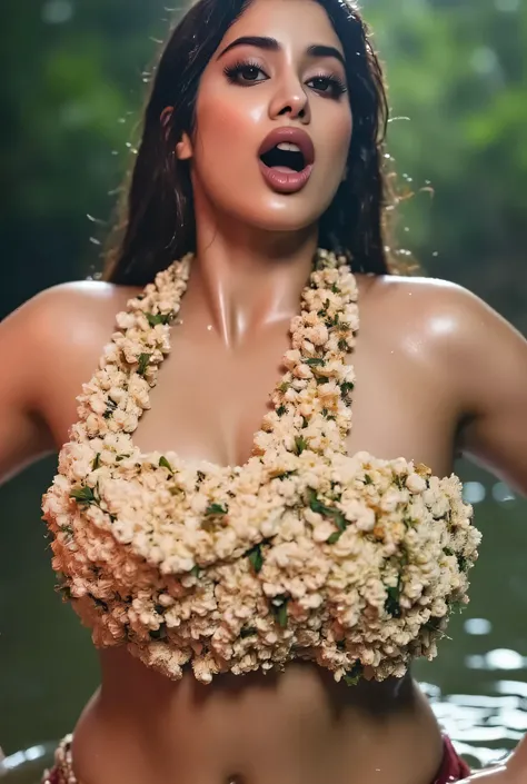 realistic medium long photo of a beautiful ancient indian women, with her sexy voluptuous busty figure, fleshy figure, wearing a bandeau strapless tube top and bottom antariya, exposing her cleavages and deep navel, giving seductive expressions to the view...