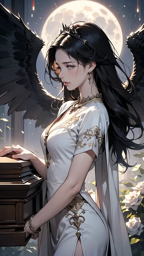 Sensual 24 years old female, sexy female devil who once fought against the God, The female devil was once a rival to God, ((she looks so sad because she can’t see the god again, ((perfect description of her expression, sad crying, lament)), )), looking at ...