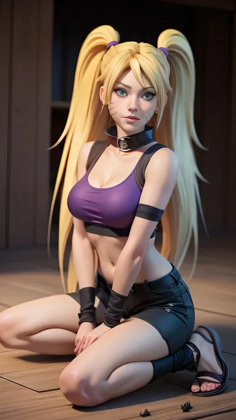 RAW digital art, ultra-realistic 3D render of a stunning woman resembling Naruko from Naruto, ((highly detailed face:1.3)), (flawless skin texture, naruto facial whisker makeup, very very long blonde pigtails: 1.2), expressive eyes with subtle reflections,...