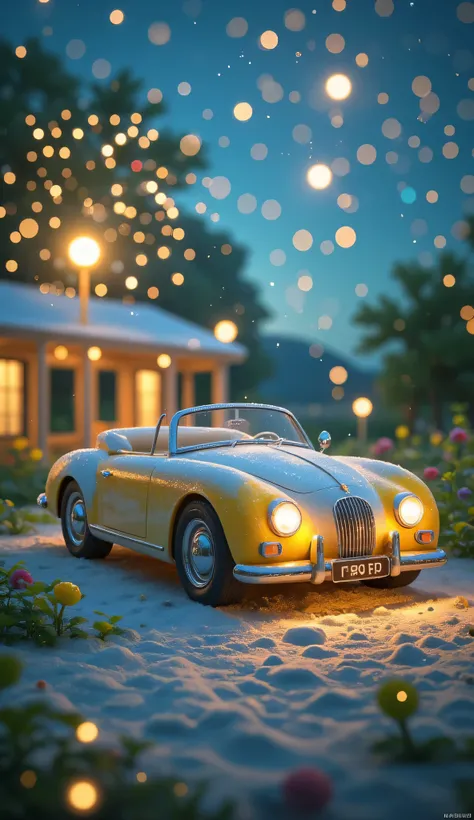 high quality realistic 3d rendering,precise texture,Sparkling night view,Deep Colors,sophisticated composition,charming atmosphere,Delicate Details,Exquisite Bokeh ,masterpieces,car,Lots of fireworks