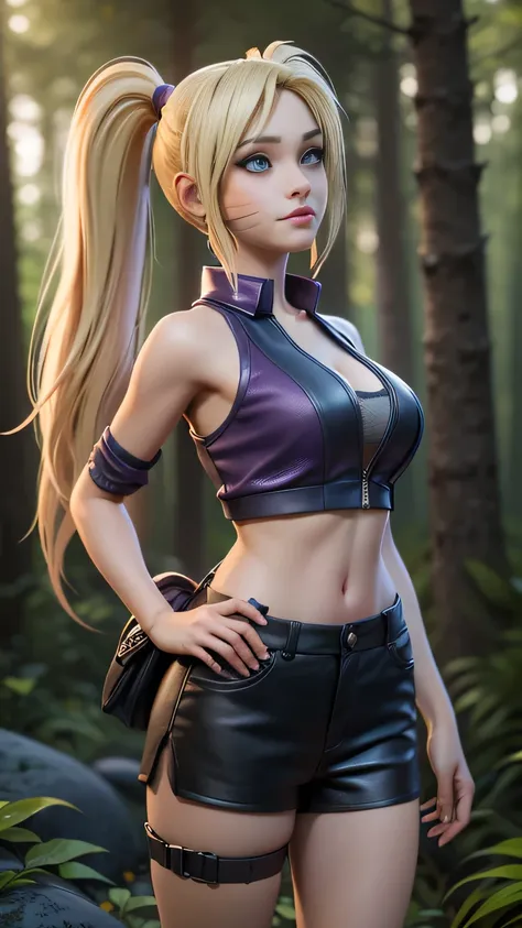 RAW digital art, ultra-realistic 3D render of a stunning woman resembling Naruko from Naruto, ((highly detailed face:1.3)), (flawless skin texture, naruto facial whisker makeup, very very long blonde pigtails: 1.2), expressive eyes with subtle reflections,...