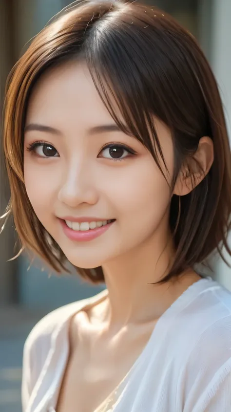 (16K, RAW pictures, Top Quality, masterpiece:1.2), (head shot, super high resolution), (close-up), Japanese Woman, Cute girls, beautiful and detailed face, very elaborate eyes and face, sharp pupils, natural makeup, natural short hair, Professional Lightin...