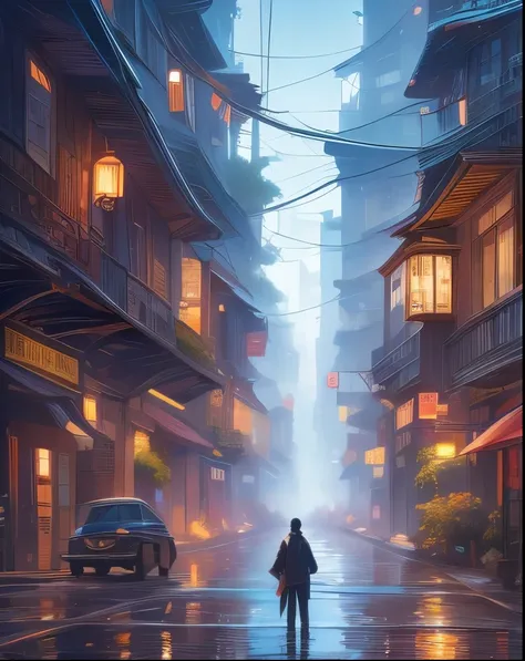 （（（ＳＦＷ、Highest quality、First Class Masterpiece、Normal Body 、32k、detailed face、super precise、Normal Hand、Highest）））、Detective、Unstable Posture、Unstable Building、Unstable Road、hangover