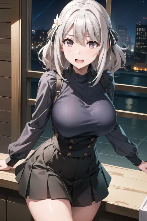 female spy,womanhood,Can you draw a detective，silver-haired womanhood following a suspect in a late-night building,,，，，Beautiful legs,Beautiful standing womanhood {X}、picture of a womanhood wearing 2 pairs of high socks on both legs， draw a light blue wool...