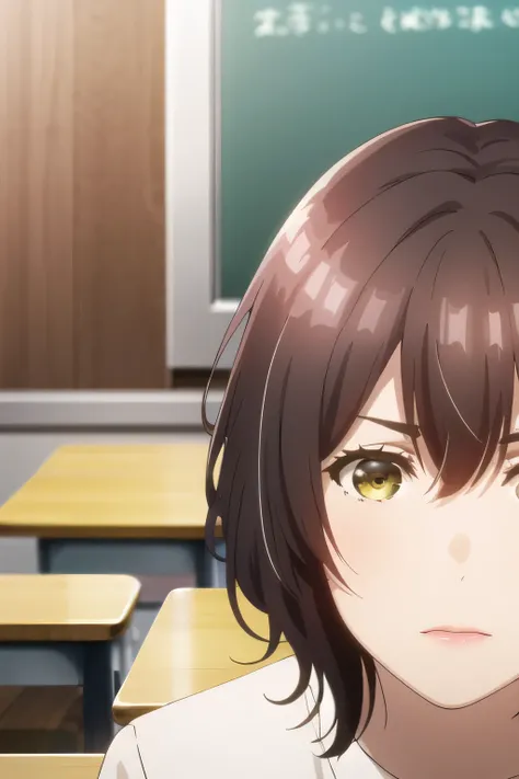 Can you draw a woman who makes inferences,can you delicately draw expressions of thought,without trimming her face first，Female detective,in plain clothes，can you draw a woman standing all over，,I'm in the classroom,Alone，、Woman with short brown hair，Alone...