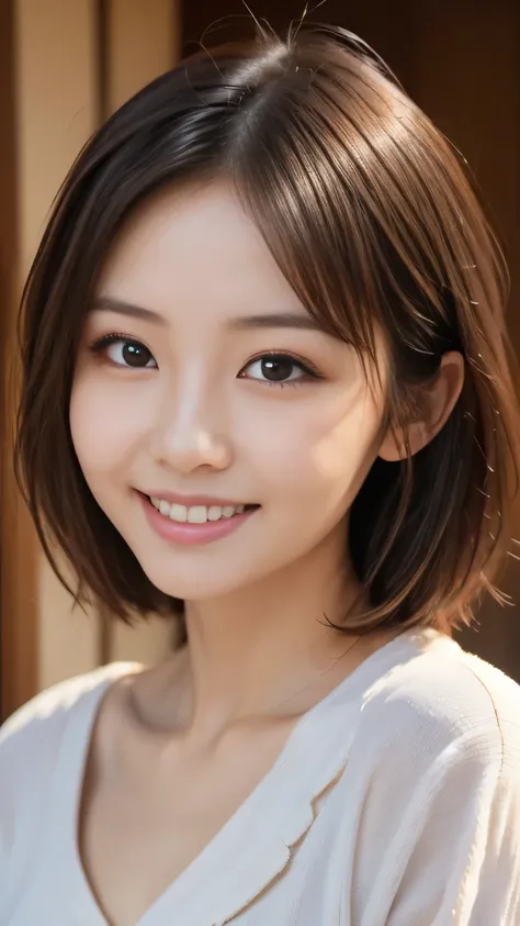 (16K, RAW pictures, Top Quality, masterpiece:1.2), (head shot, super high resolution), (close-up), Japanese Woman, Cute girls, beautiful and detailed face, very elaborate eyes and face, sharp pupils, natural makeup, natural short hair, Professional Lightin...