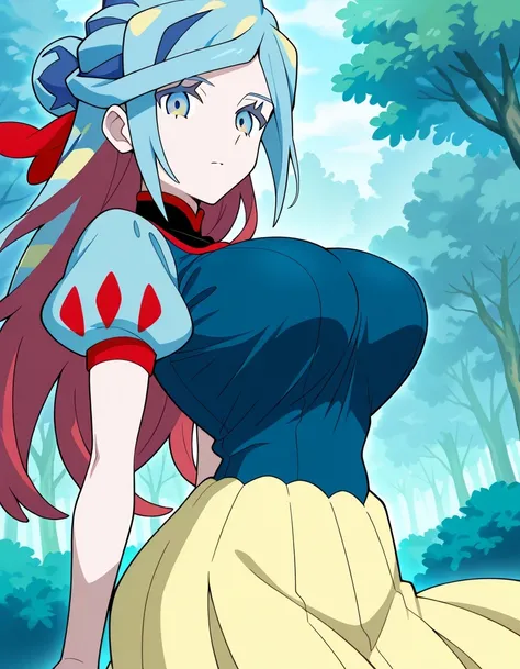 傑作、best quality、best resolution、best image quality、amazing quality、 very aesthetic、 absurdres、anime coloring、anime screencap、anime screenshot、<lora:pokemon_grusha_ponyXL:0.8>、1woman、pokemon grusha、solo、long hair、aqua eyes、blue hair、green hair、aqua hair、mul...