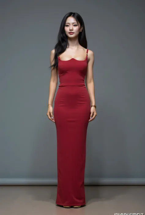 Full body,The best cell phone wallpaper, Award-Winning Wallpaper, portrait photography, In the front view is a portrait of a girl, front view photo, Shot with Sony A VII, Wearing a very modern sultry dress, beautiful  Realistic background