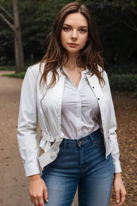 can you draw more delicate facial expressions，leather jacket、white shirt，Leather shoes，Leather Pants，Can you draw bigger breasts，Person with a rifle ，can you draw using movie lighting and ray tracing，Female Spy，can you draw a woman holding a handgun 、a lon...