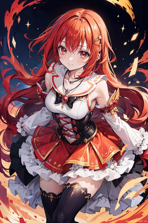 Cute magical girl , (golden ultra-short curls,dark red dyed hair ), Smile, compensate, orange eyes, Small , Night clothes,Big curve body,Playful Gesture,white goth bear top , necklace, Gloves, (Super Accurate, Absolute determination, of the best...