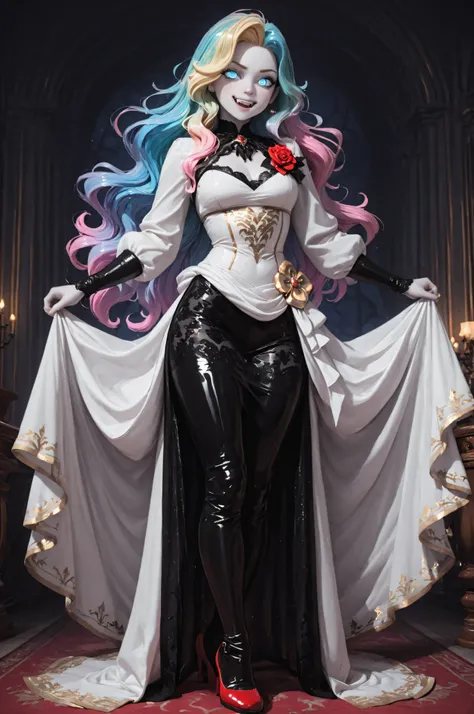 3D,Babe,FLUX,Semi Realistic,Vampire fangs teeth,Fang,midjourneylora,aidmaMJ6.1,a picture of magnificent  female vampire, busty, dynamic hair color, long hair, flowing hair,  pale skin, colorful hair, colorful eyes, glowing eyes, shining blue eyes, wearing ...