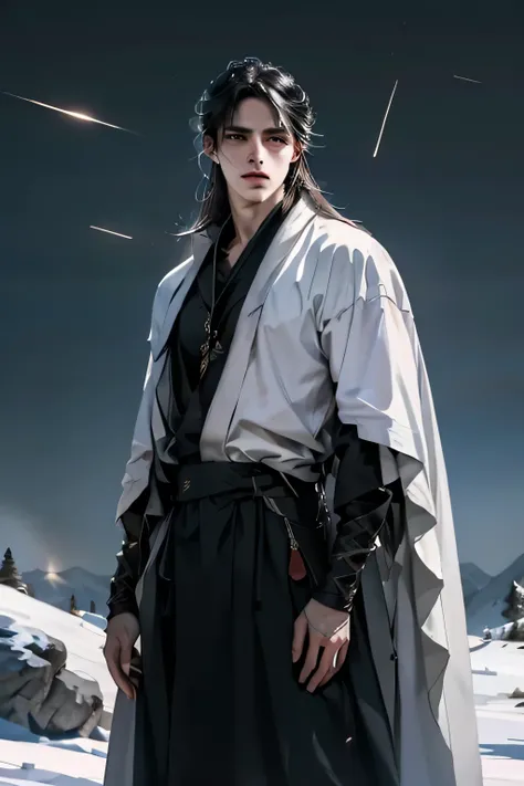 ((photorealistic))
Create an photorealistic illustration of Damon Nightshade, a 19-year-old young man with a hauntingly handsome appearance. Damon has striking features, including jet-black hair that falls in tousled waves, complementing his piercing blac...