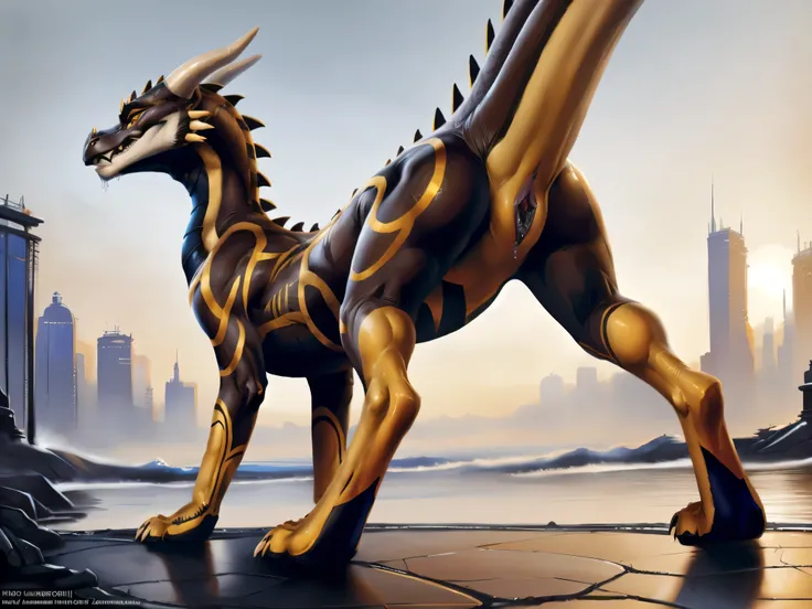 Dragon Booster Beau, female feral solo , highest quality, extremely detailed, 4k, full body, masterpiece, detailed face, perfect genitals, dynamic pose, Beau standing on 4 legs, butt facing to viewer, blushing, wet pussy,  looking at viewer seductive, rais...