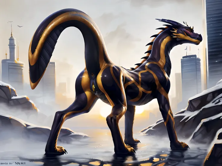 NSFW, Dragon Booster Beau, female feral solo , highest quality, extremely detailed, 4k, full body, masterpiece, detailed face, perfect genitals, Beau standing on 4 legs, rear facing to viewer, blushing, wet pussy,  looking at viewer seductive, raised tail,...