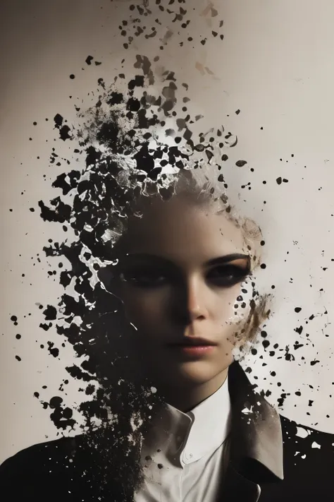 (decef:1.15), smoke fragments, woman, coat, dark simple background, (looking at viewer, portrait view), 
<lora:decef-000007:1.0>