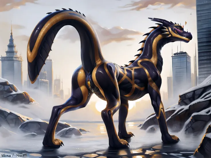 NSFW, Dragon Booster Beau, female feral solo , highest quality, extremely detailed, 4k, full body, masterpiece, detailed face, perfect genitals, Beau standing on 4 legs, rear facing to viewer, blushing, wet pussy,  looking at viewer seductive, raised tail,...