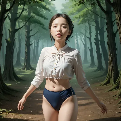 (masterpiece, highest quality), 1 girl, beautiful face, beautiful body,  wearing a Black gymnastics bloomers, High leg、white blouse,    cowboy shot、Are standing、full body portrait、alone, complex details, enlarged textures, complex details, finely detailed ...