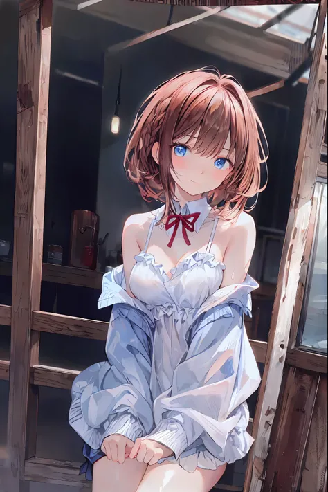 Misty rural sunrise    、Woman running up a steep hill、 distant and close views in a big, misty city at sunrise 、   smoke is coming out of old factory chimneys near the bay and harbor 、  movie light、 dramatic atmosphere 、8k、   high image quality 、 realistic...