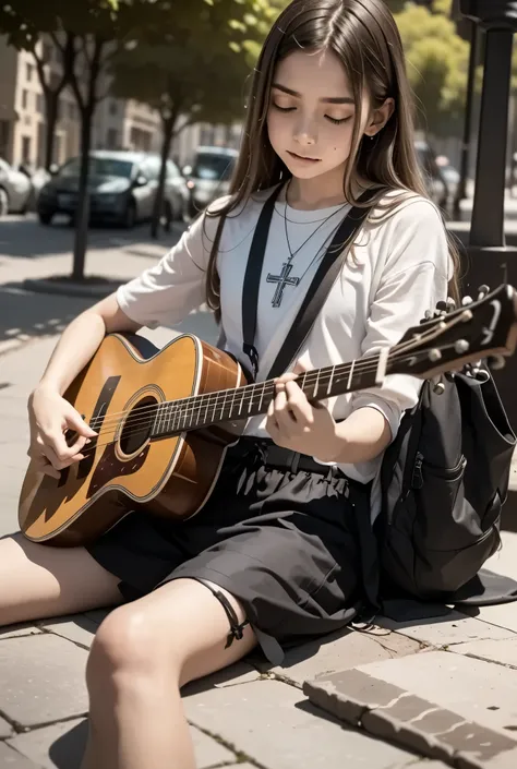 A young guitarist sits cross-legged on a busy plaza, playing a melancholic tune. What memories is he channeling through his music?