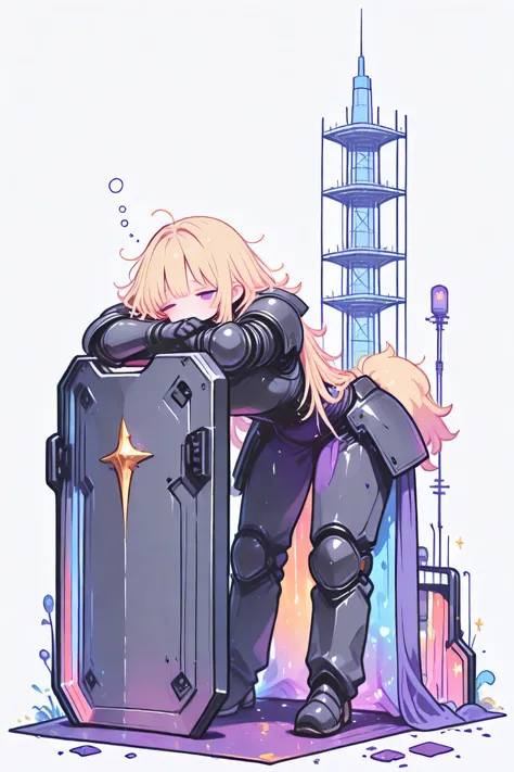 masterpiece, best quality, 8k, official anime-style illustration, ultra-sharp lineart,
game battle sprite, (4.5 heads tall:1.3), full body, side view, facing slightly right, standing pose,
1girl, solo,
(unmotivated knight girl, very sleepy eyes, bored expr...