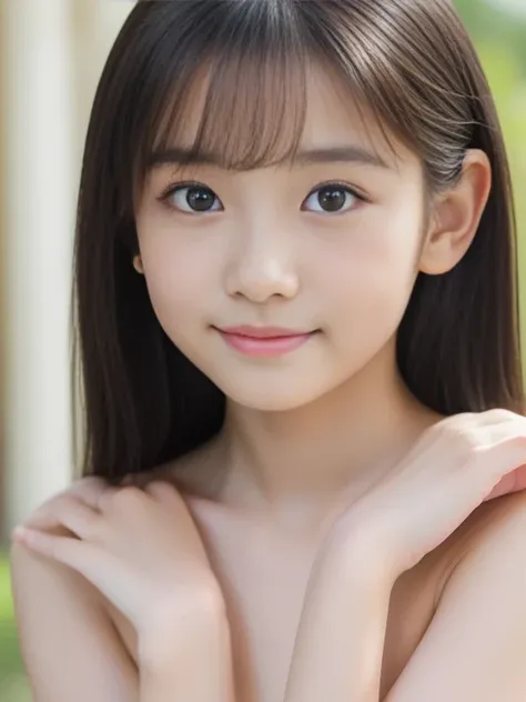 (Highest Quality, masterpiece, super high resolution, (photorealistic:1.4), (realistic:1.3), Original Pictures), Midnight, 1girl, 13 years old, THE MOST FAMOUS JAPAN IDOL,(((nude))), stare at the viewer with your hands around your neck, Innocent Smile, (((...