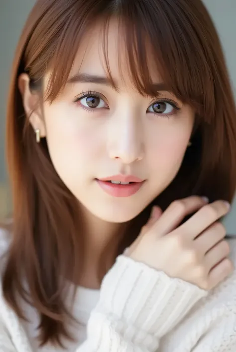 looking at viewer, beautiful skin, beautiful eyes, beautiful face, full make up, masterpiece, Super Details, Best lighting, Realistic and Realistic Pictures, high definition RAW color pictures, slightly smile, brown hair, megumi, Yamamoto Mizuki,