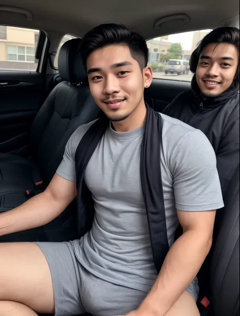there is a man sitting in the back seat of a car, 2 7 years old, 2 8 years old, wearing dirty travelling clothes, thawan duchanee, 2 9 years old, asian male, selfie photo, 4 0 years old man, leaked photo, photo taken in 2 0 2 0, selfie shot straight on ang...