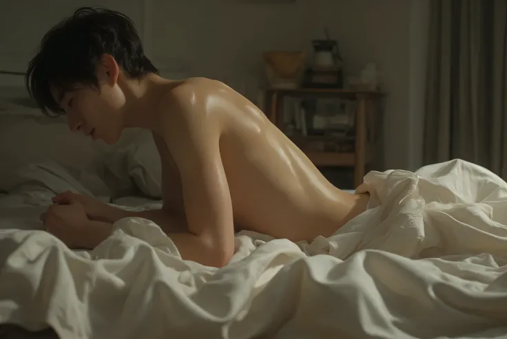 sleep sprawled out, Completely naked, PENIS, Japanese BOY, whole body, BROWN SKIN, slender BODY, THIN MUSCLE, BED, HOMOSEXUAL, On all fours, HOMOSEXUAL