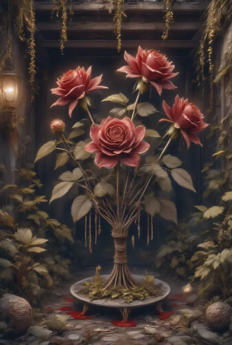 Rose Grows on Blood, just finished, Halloween, blood, dark, atmosphere, night, glow, (Masterpiece:1.3) (Best quality:1.2) (High quality:1.1)
