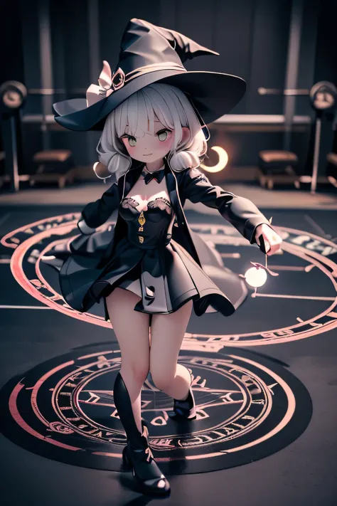/*Black cat and witch:*/,(((Midnight gymnasium in the background))),(((Shining magic circle drawn on the floor))),(((Summon a black cat from the magic circle))),(((The Witch Girl and the Black Cat))),professional lighting,use shadows to project the target ...