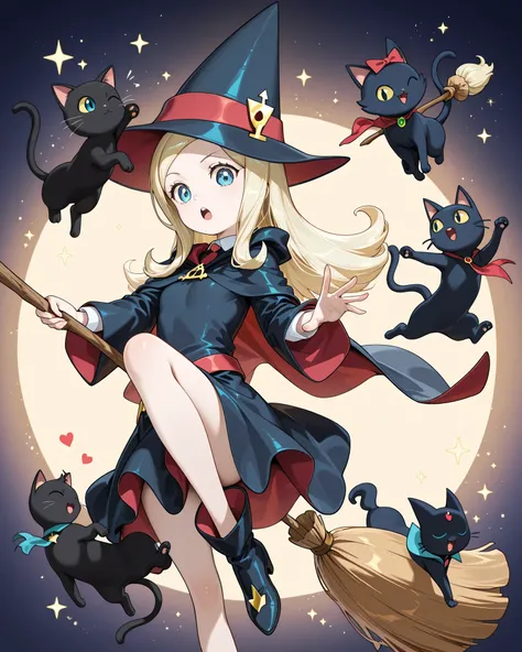 The Black Cat Hatter, and the Little Witch Apprentice, beautiful light blue long hair, 