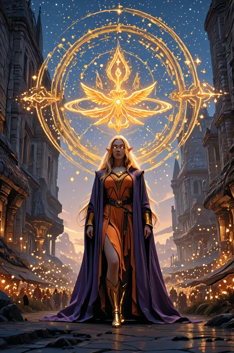 fantasy,elf, pointed ears,elven ,a portrait a female elf (intense details, Masterpiece, best quality) fantasy cleric, fantasy celestial guardian, armed with a holy symbol, shinning holy symbol, metallic shine, an ultra wide shot, epic beautiful woman, rich...