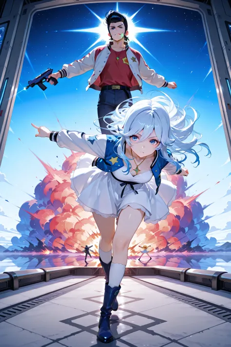 score_9, score_8_up, score_7_up, masterpiece, best quality, perfect facial features, highest resolution, 8k, amazing quality, detailed eyes, clear eyes, dynamic composition, dynamic pose, face clearly visible, whole body, low angle, 1girl 1man, two people,...