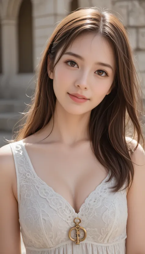 (Photorealistic: 1.4), (Hyperrealistic: 1.4), Portrait photography, Close-up face, (Professional cinematic lighting, key light, fill light, backlight), Masterpiece, Ultra high resolution, 8K, One beautiful Japanese girl, looking away, brown eyes, She has a...
