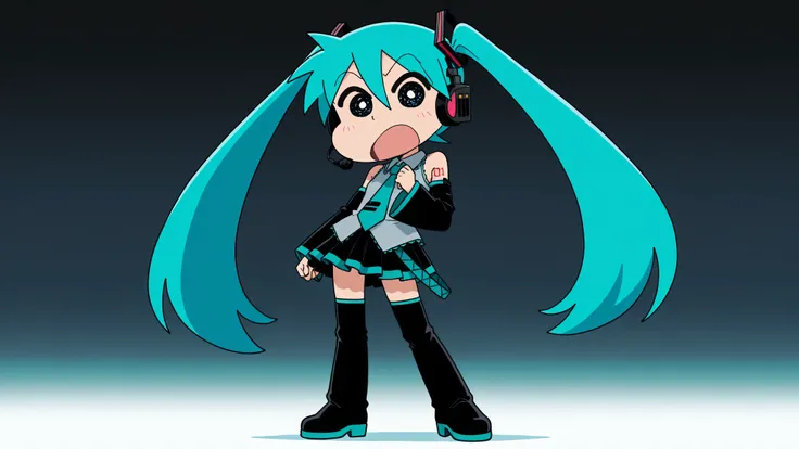 A woman singing into a microphone.little character, anime style, source animation, market_Cresine, Crayon Shin-chan style, Shinnohara, solo, looking_in_viewer, simple_Background,
1girl, is standing, Full_body,maha's rya_mouth, black_eye, from_front in the ...