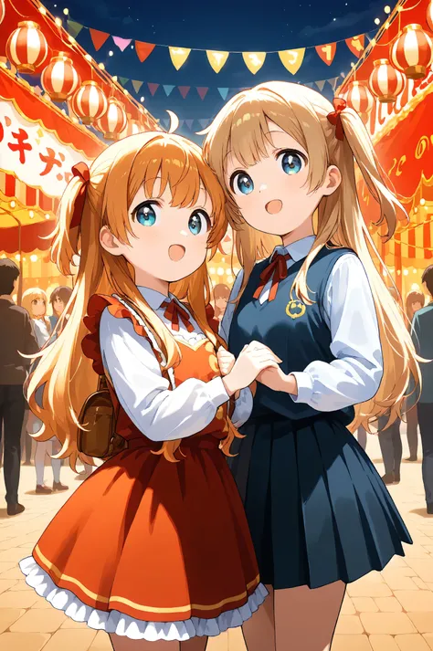 two girls, circus duo, A very lively festival, There are a lot of people, 