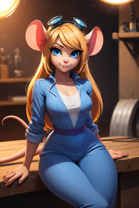 ((ultra quality)), ((tmasterpiece)), Nut, anthropomorphic mouse girl, Furry, ((blonde woman, hairlong)), Beautiful cute face, beautiful female lips, charming beauty, ((Kind expression on his face)), seductively looking at the camera, slightly closed eyes, ...